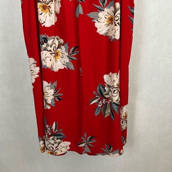 Umgee Red Floral Sleeveless Swing Dress Sz Medium Shift Lined Pleats Mini Spring - Picture 7 of 11